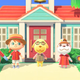 Wardell, a villager, and the rest of the Paradise Planning team from Animal Crossing: New Horizons.
